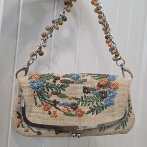 Rafe Beige Floral Embroidered Shoulder Bag